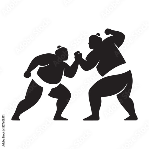 Black vector illustration of two figures engaged in an energetic martial arts fight.
