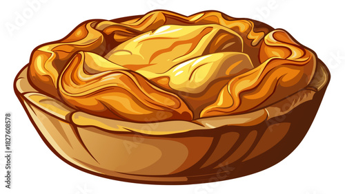 Very beautiful semi-realistic vector illustration of a Yorkshire pudding isolated on a clean white background, showing golden baked texture, soft interior, and crisp edges with simple studio lighting.