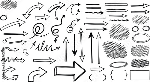 Hand drawn arrows and scribbles collection for design elements in black