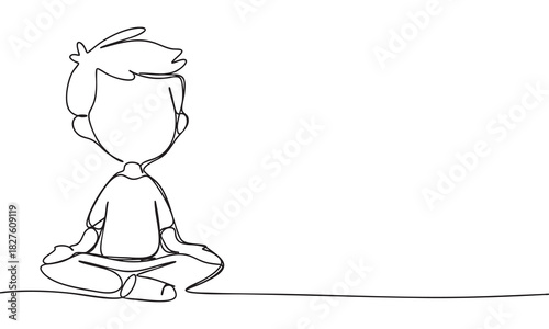 Simple Line Drawing of a Boy Meditating