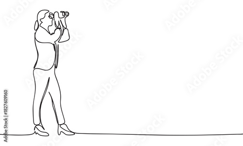 Woman Observing with Binoculars - Continuous Line Art