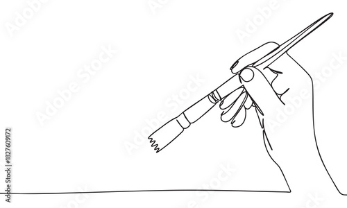 Continuous Line Art Hand Holding a Paintbrush