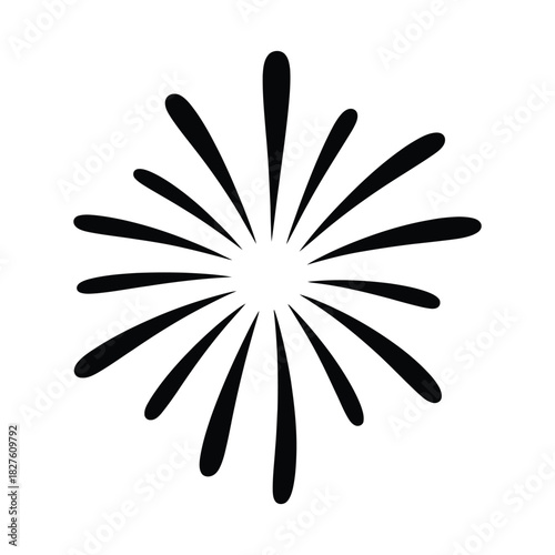 Simple black and white stylized firework burst isolated on