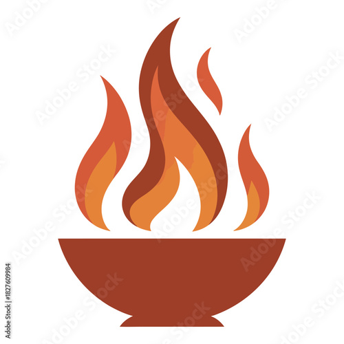 Stylized icon of a burning fire in a bowl isolated on