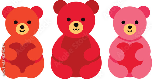 Cute teddy bears holding hearts vector illustration for valentine's day and love themed designs