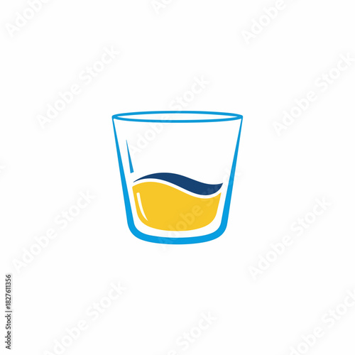 Vector icon of a drinking glass with a wavy yellow liquid, a minimalist and modern logo design for a bar, juice, or beverage concept