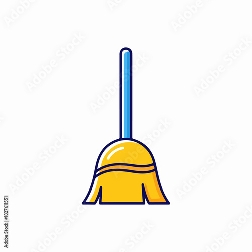 A simple, stylized illustration of a yellow and blue broom, perfect for cleaning and household tasks