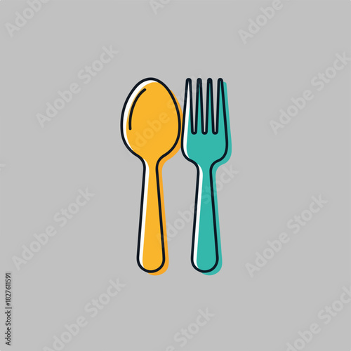 Spoon and Fork Culinary Utensils Kitchen Icon for Food Services and Restaurant Design