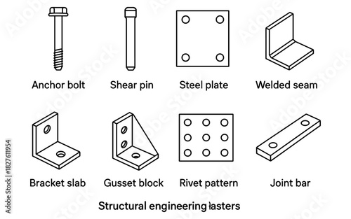 Structural engineering tools: anchor bolts, shear pins, steel plates, and more