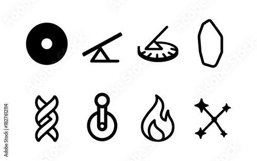 Minimalist icons: playground, astrology, and elements in bold outline style