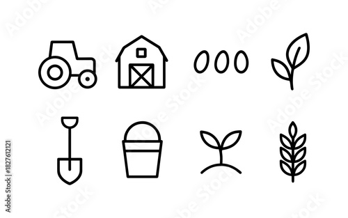 Simple line icons of farming tools and agriculture elements for modern design