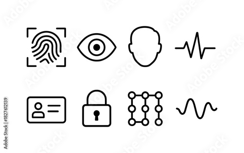 Minimalist biometric security icons collection for technology and privacy themes