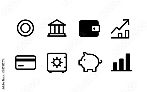 Financial icons set: simple banking and money symbols in flat style