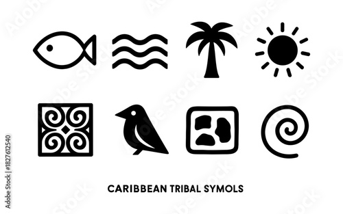 Caribbean tribal symbols collection with bold minimalist design