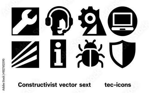 Bold constructivist icons for tech and maintenance themes
