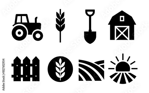 Farm icons collection: silhouette style for agricultural themes