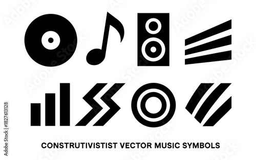 Constructivist music symbols collection in bold geometric style