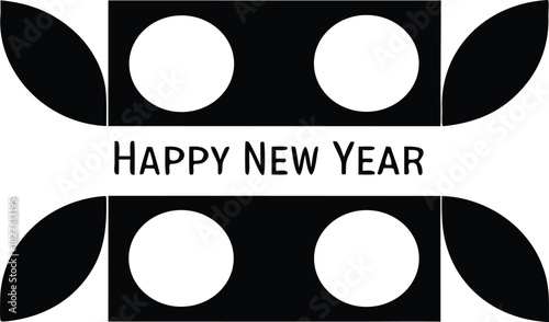 Happy new year greeting with stylized bull horns and eyes