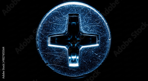 Intricate screw head detail shining with metallic texture, perfect for engineering designs or technology concepts, symbolizing precision and strength