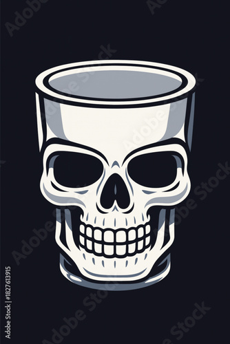 Adobe Illustrator Artwork Vintage Tattoo Style Skull Shot Glass Vector Illustration: Cool Retro Graphic Design for Bar Menu, Alcohol Promotions, Halloween, and T-shirt Print.