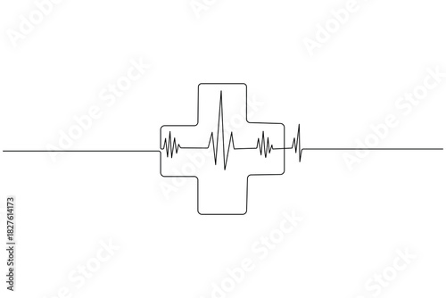 Heartbeat trace on a medical cross simple line illustration