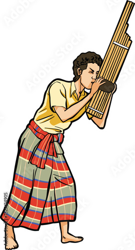 Man Playing Khaen Traditional Thai Bamboo Mouth Organ