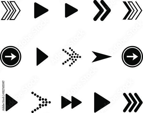 Black Play Fast Forward and Arrow Icon Set Vector