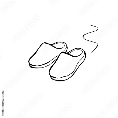 Comfortable house slippers footwear fashion sketch black and white line art home shoes indoor footwear design simple art