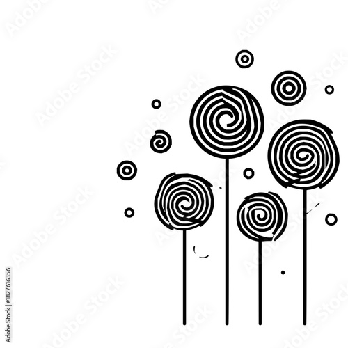 Abstract spiral lollipop candy illustration black and white design vector graphic decorative art swirl drawing 100