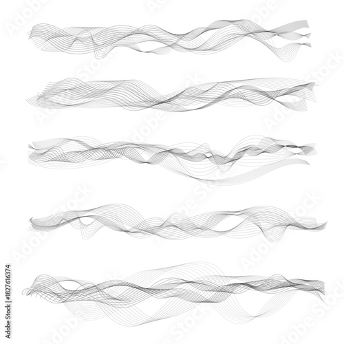Musical Sound waves vector design template. Dynamic music, flowing lines. Set of shape and line wave.