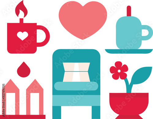 Cozy home lifestyle icons vector set scalable illustration for eps design