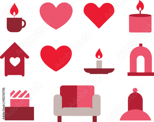 Cozy home love icons bundle vector scalable eps illustration set