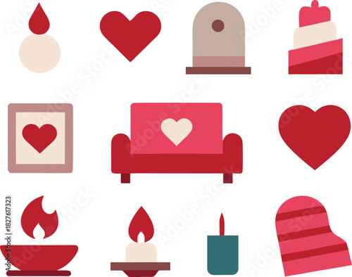 Cozy home love icons bundle scalable vector graphics for romantic themes