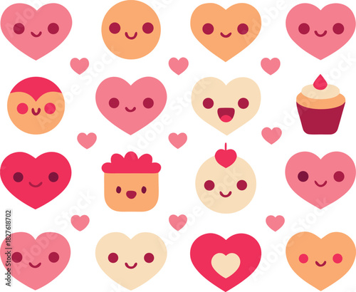 Kawaii valentine icons bundle vector illustration scalable eps cute hearts and cupcakes