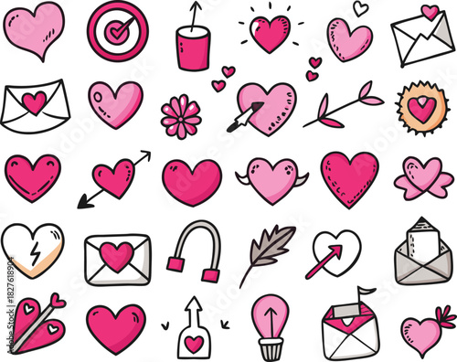 Hand-drawn doodle valentine icons bundle scalable vector graphics for romantic designs