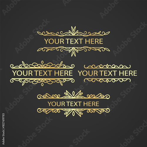 Set of Vintage decorative Golden lines. Text dividers. Line border. Lines separators, Borders, Set of various doodle style line dividers and arrow icons for design
