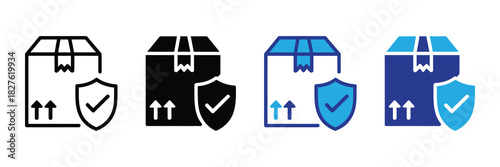 Package delivery with shield and checkmark icon symbolizing secure shipping, protected transport, and safe logistics services for e-commerce