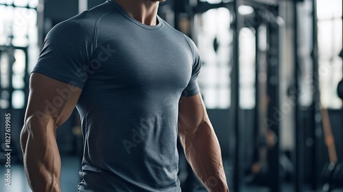 Muscular Man in Workout Gear Showing Strength and Determination in a Modern Gym Environment