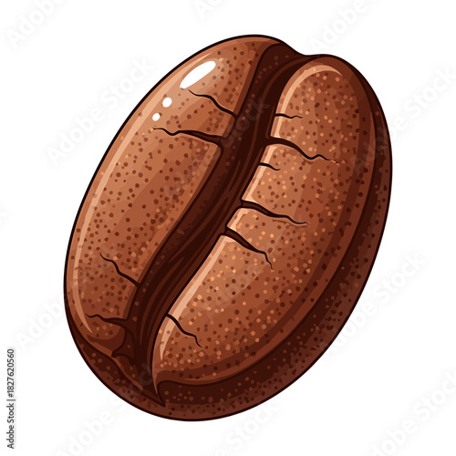 Detailed illustration of a single roasted brown coffee bean against black