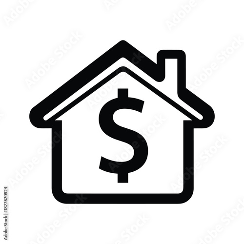 House with dollar sign icon, representing real estate finance and home investment, isolated on white