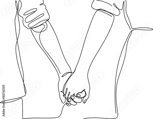 Minimalist line art illustration of two people holding hands in love design