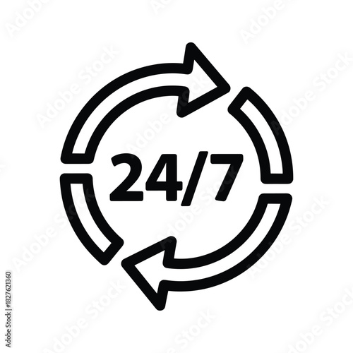 247 continuous service icon with circular arrows, isolated on