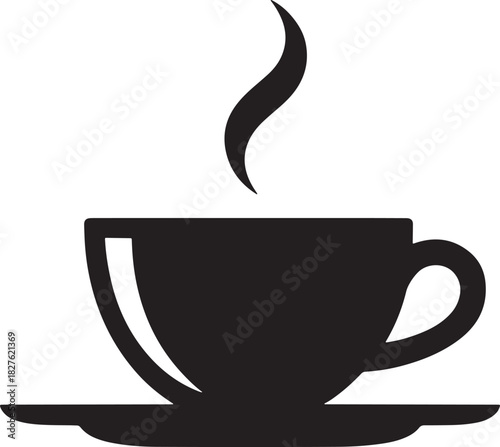 Black silhouette of a steaming coffee cup on a saucer vector illustration