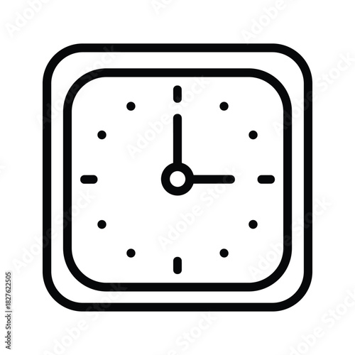 Simple square clock icon with two hands showing time, representing schedule, deadline, and punctuality