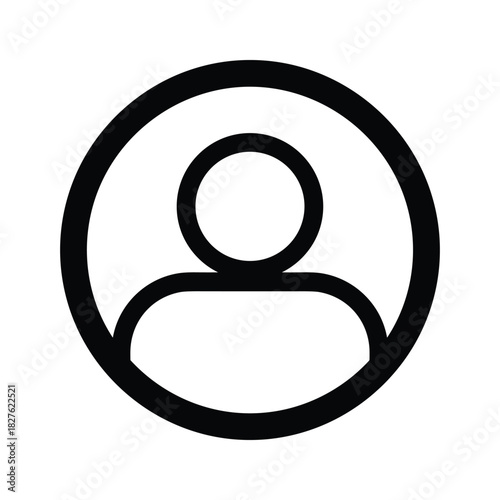Simple black outline graphic of a generic persons head and shoulders within a circular frame