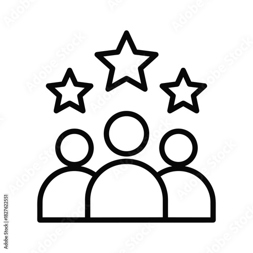 Team performance rating icon with three people and stars, representing customer satisfaction or employee recognition