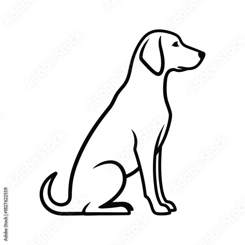 Simple black outline drawing of a sitting dog, depicting a loyal and calm canine companion