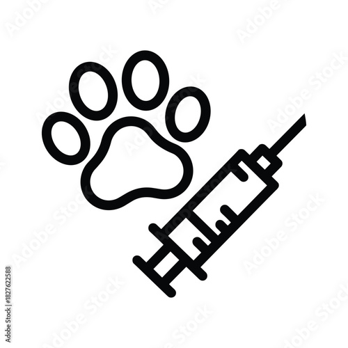 Veterinary medicine concept with a pet paw print and a syringe, symbolizing animal health and vaccination