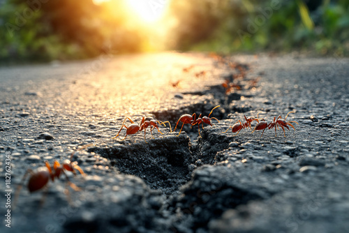 Fototapeta Naklejka Na Ścianę i Meble -  Urban street in sharp focus showing insect behavior in the city, generative ai