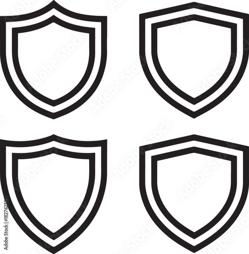 Four Shield Icons Outline Fill Black White Transparent Background protection security